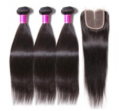 EB VIRGIN HAIR- Lot 3 Tissage + Closure Lisse  LOT 3 BOULES DE TISSAGE + 1 CLOSURE EB VIRGIN HAIR