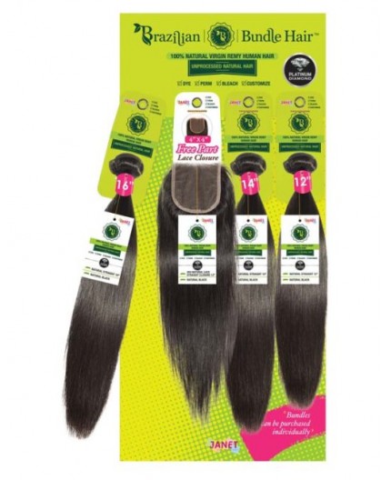 JANET COLLECTION - Lot De 3 tissages Lisses Brésiliens + Closure