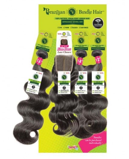 JANET COLLECTION - LOT DE 3 TISSAGES Ondulés Brésiliens + CLOSURE