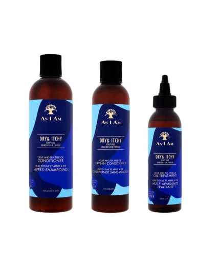 AS I AM - DRY & ITCHY - Pack Anti-Pelliculaire & Anti-Démangeaisons Huile d'Olive & Arbre de Thé